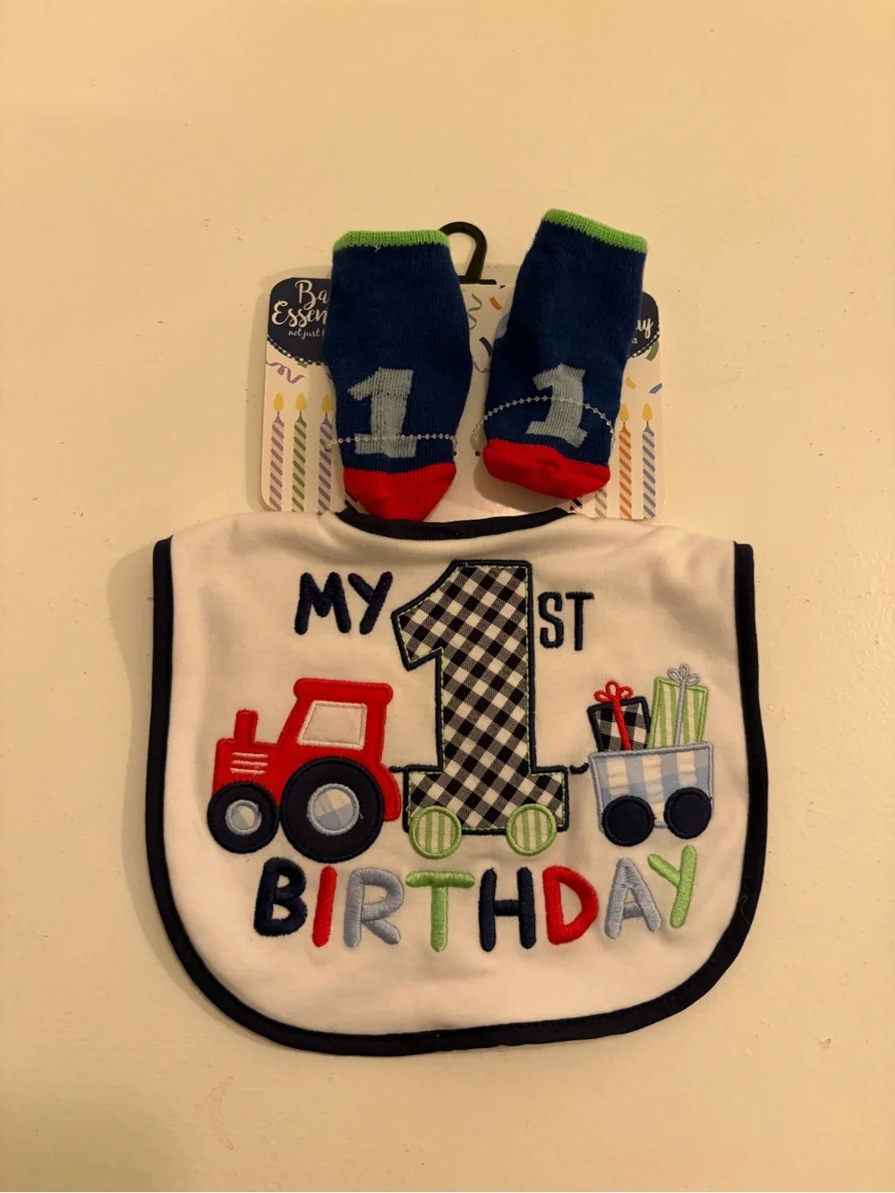 Baby Essentials My 1st Birthday Bib & Socks Set Tractor First Birthday